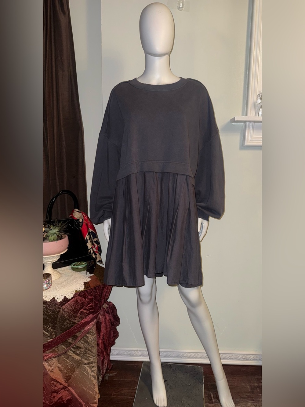 Free People Charcoal Gray Eleanor Sweatshirt Mini Dress